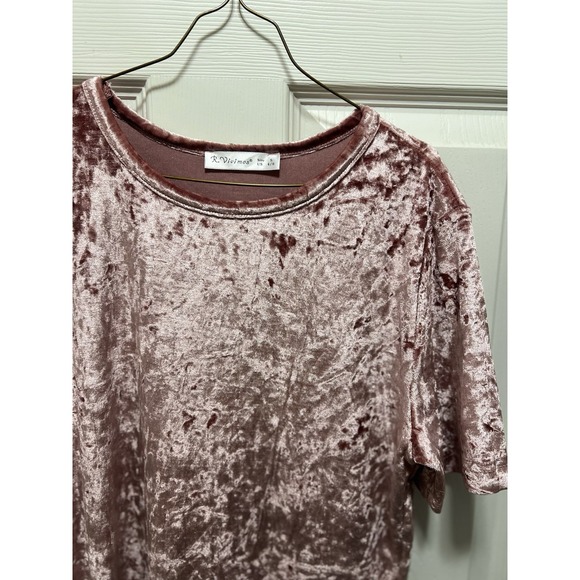 R. Vivimos Crushed Velvet Tunic Dress Short Sleeve Pink Women's Size M - Picture 2 of 6
